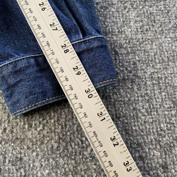 Levi’s Denim Jacket Women’s 1X Trucker Biker Blue Dark Wash Decorated Pocket - Picture 15 of 16